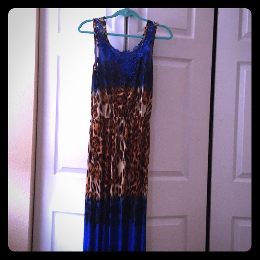 Leopard and blue long dress